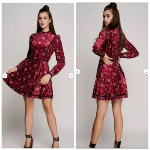 Highly Preppy Red Velvet Lace Dress Sz S Romantic Gothic Vampirecore Regencycore - Picture 1 of 14